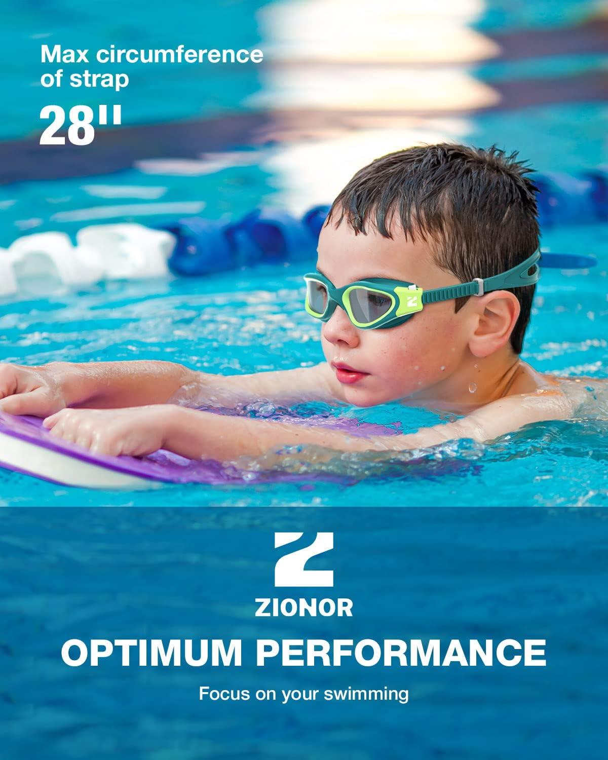 imageZIONOR Kids Swim Goggles G1MINI SE AntiFog Swimming Goggles for Kid Child 614A5 Clear Lens Greengreen