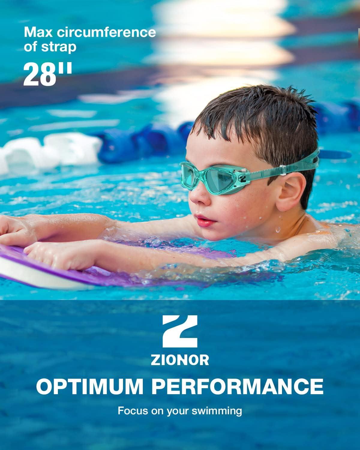 imageZIONOR Kids Swim Goggles G1MINI SE AntiFog Swimming Goggles for Kid Child 614A6 Clear Green Lens Greenclear