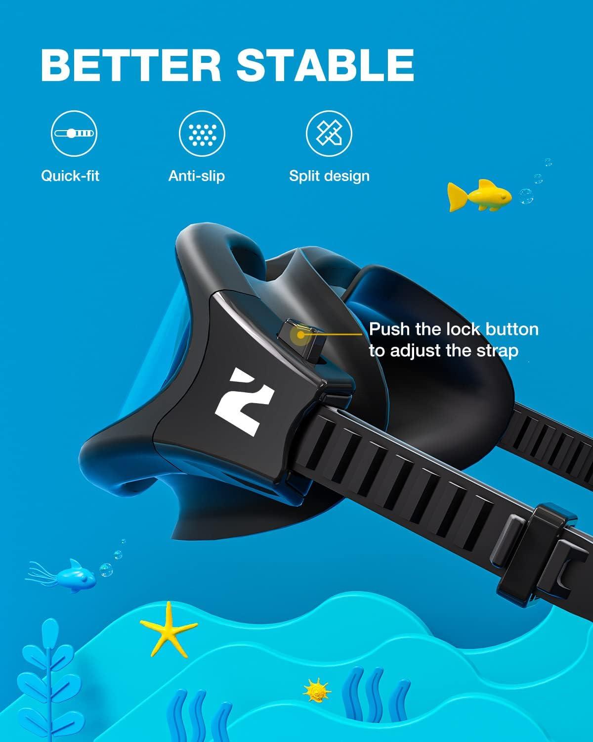 imageZIONOR Kids Swim Goggles G1MINI SE AntiFog Swimming Goggles for Kid Child 614A8 Clear Blue Lens Allblack