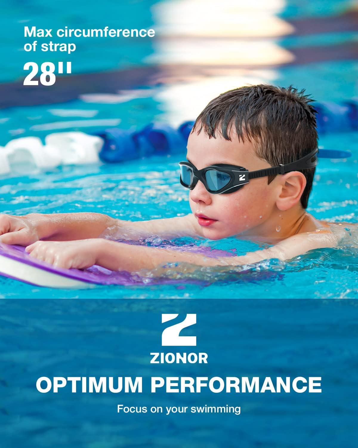 imageZIONOR Kids Swim Goggles G1MINI SE AntiFog Swimming Goggles for Kid Child 614A8 Clear Blue Lens Allblack