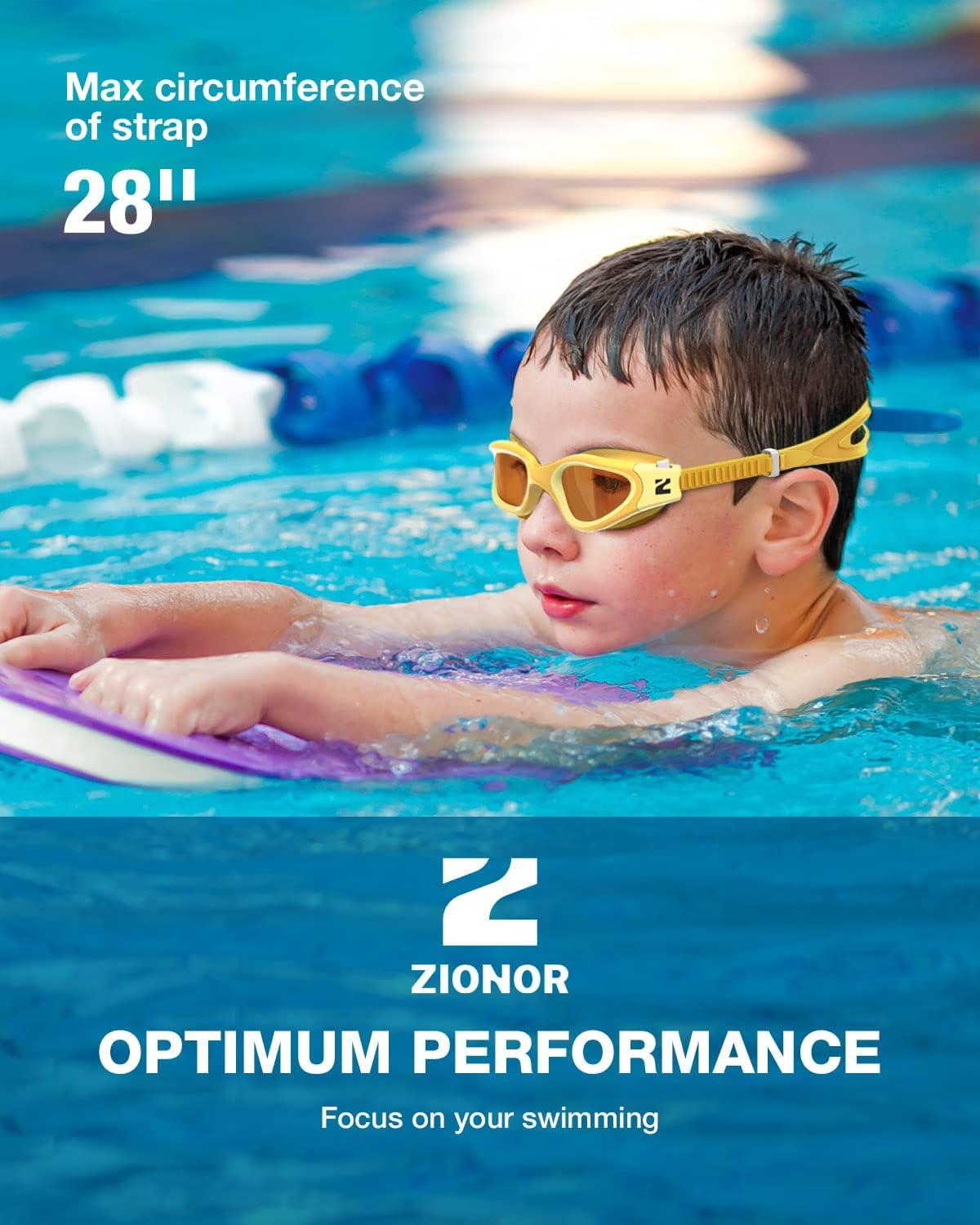 imageZIONOR Kids Swim Goggles G1MINI SE AntiFog Swimming Goggles for Kid Child 614B5 Amber Lens Allyellow