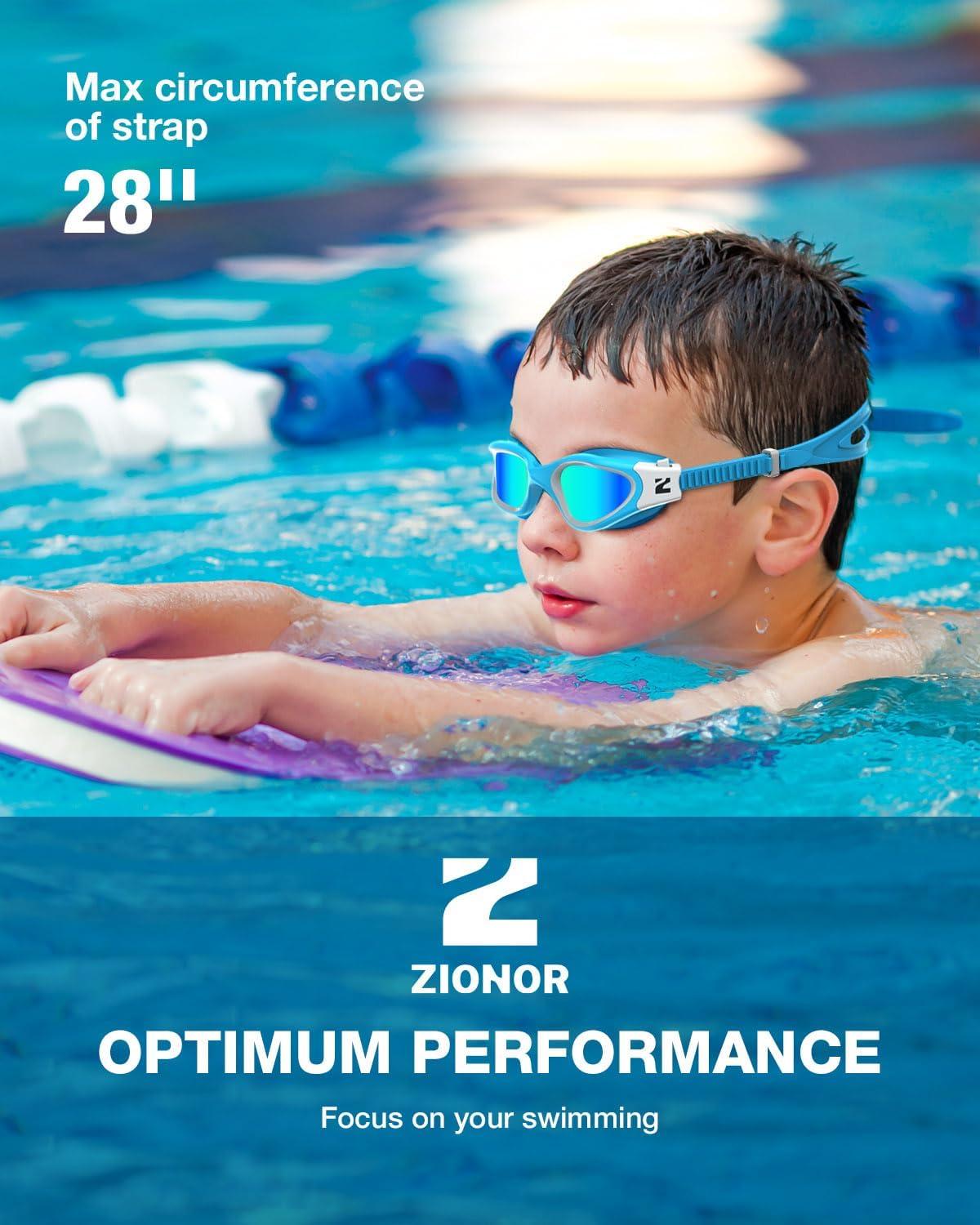 imageZIONOR Kids Swim Goggles G1MINI SE AntiFog Swimming Goggles for Kid Child 614B6 Lightbluegold