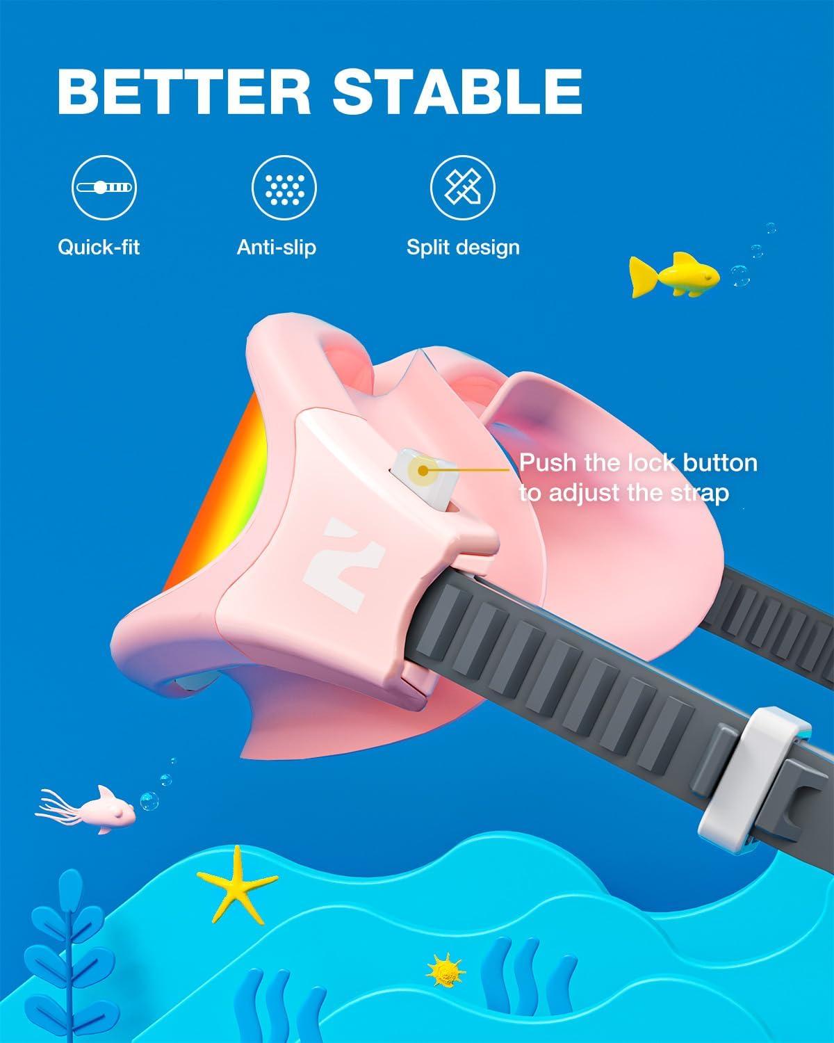 imageZIONOR Kids Swim Goggles G1MINI SE AntiFog Swimming Goggles for Kid Child 614B7 Red Lens Pink