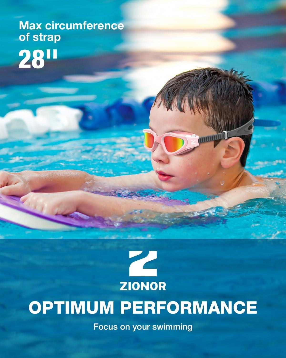 imageZIONOR Kids Swim Goggles G1MINI SE AntiFog Swimming Goggles for Kid Child 614B7 Red Lens Pink