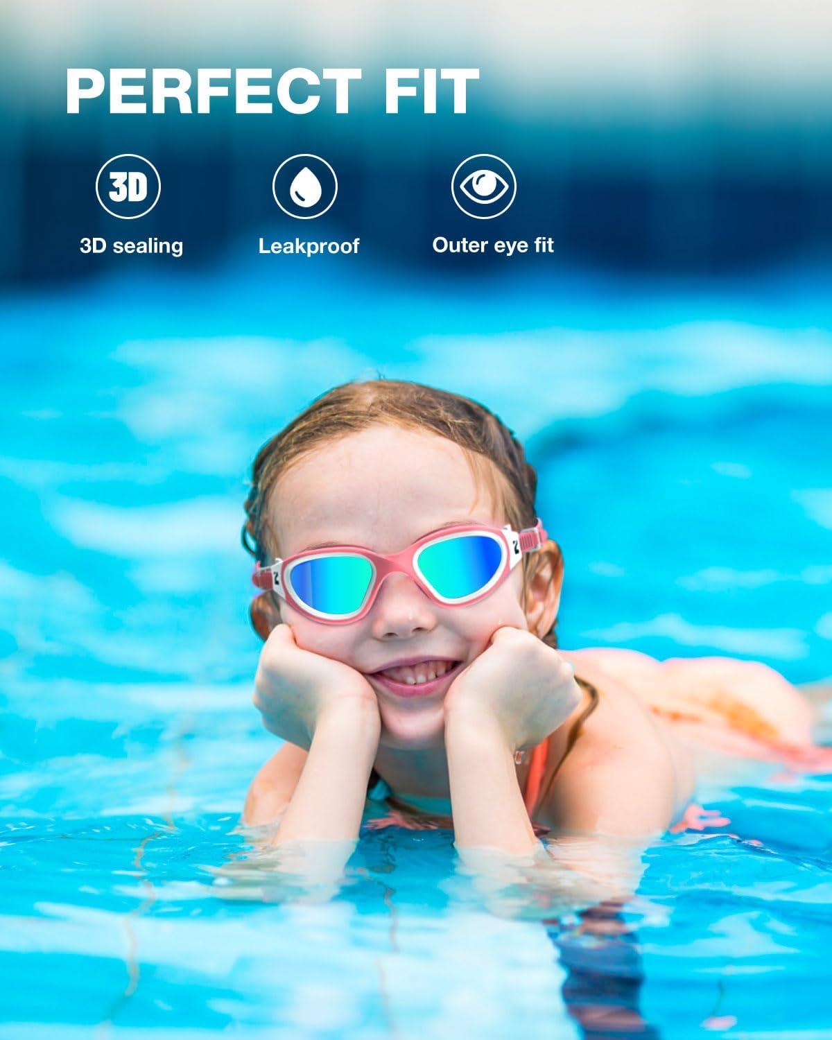 imageZIONOR Kids Swim Goggles G1MINI SE AntiFog Swimming Goggles for Kid Child 614B8 Pinkwhitegold