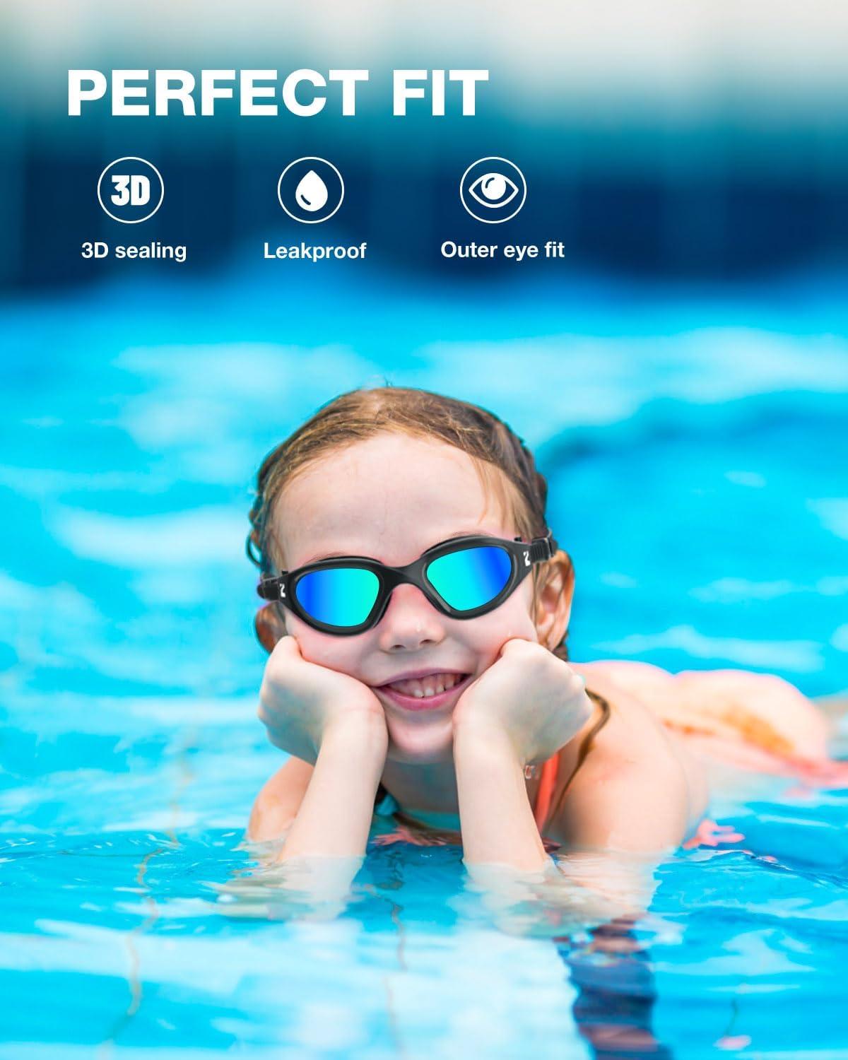 imageZIONOR Kids Swim Goggles G1MINI SE AntiFog Swimming Goggles for Kid Child 614B9 Allblackgold