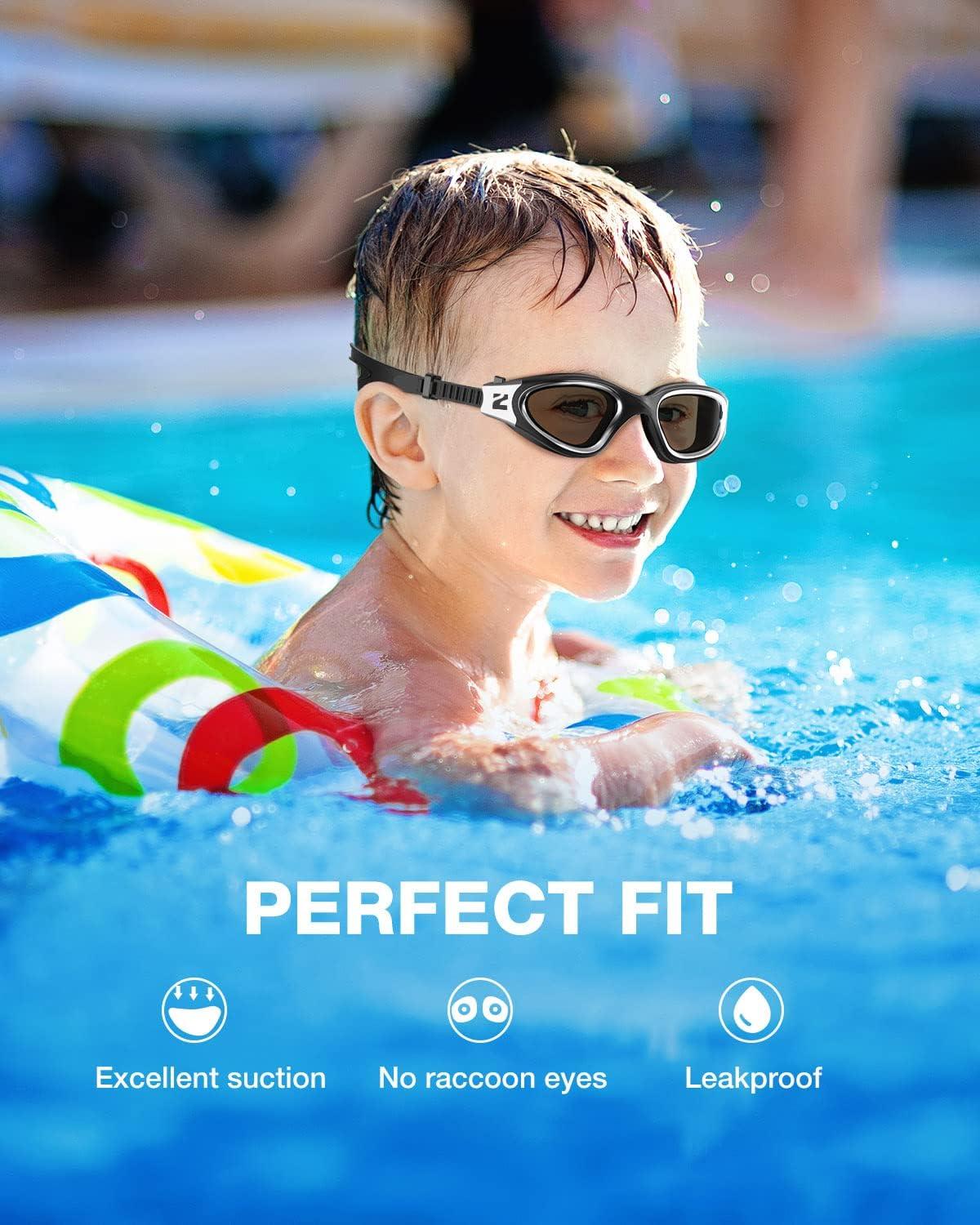 imageZIONOR Kids Swim Goggles G1MINI Ultra Photochromic Polarized Swimming Goggles Boys GirlsA8 Silver Polarized Photochromic