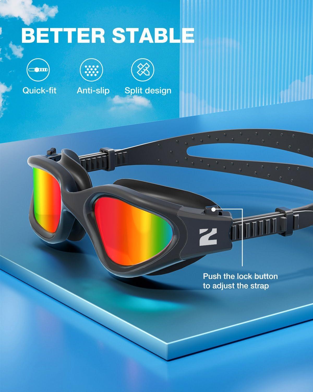 imageZIONOR Swim Goggles G1 SE Swimming Goggles AntiFog for Adult Men WomenB4red Lens Allblack Frame