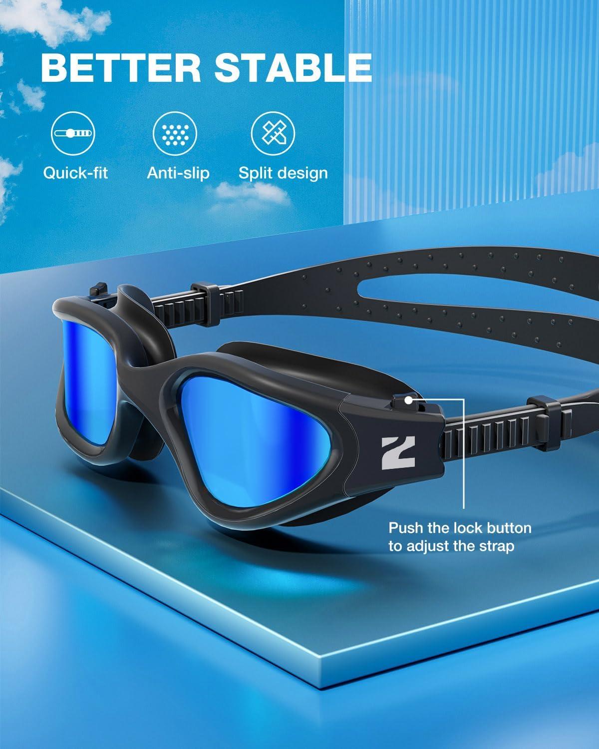 imageZIONOR Swim Goggles G1 SE Swimming Goggles AntiFog for Adult Men WomenB8blue Lens Allblack Frame