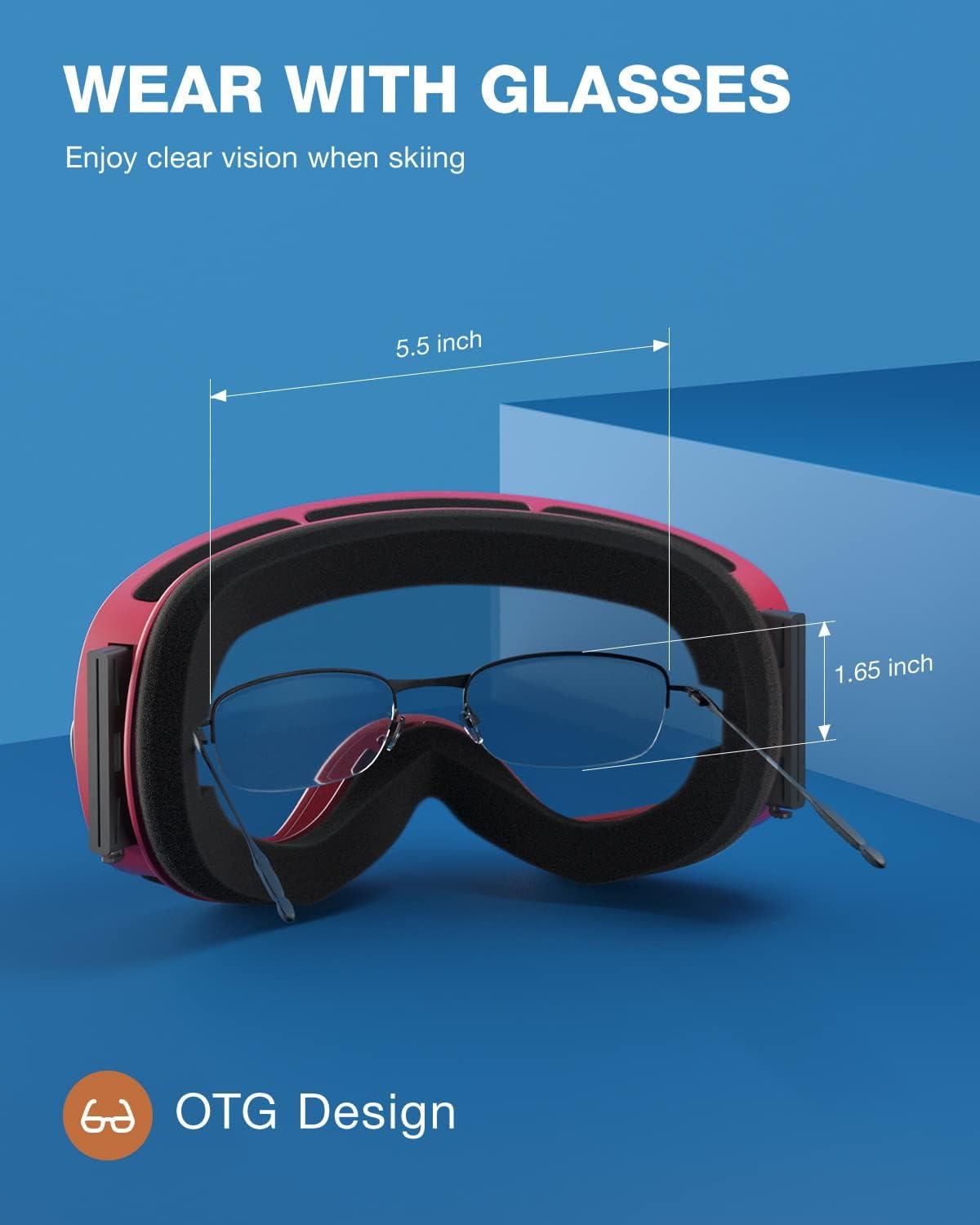 imageZIONOR X Ski Goggles OTG Snowboard Goggles Detachable Lens for Men Women AdultB2vlt 42 Pinkframe Purplerevored Lens