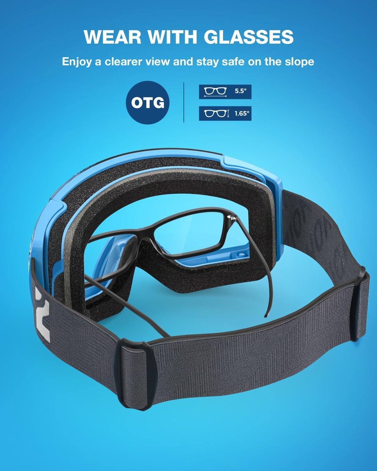 imageZIONOR X4 Ski Goggles Magnetic Lens Snowboard Goggles for Men Women Adult Snow Goggles Antifog UV ProtectionA2vlt 11 Blue Frame Revo Blue Lens