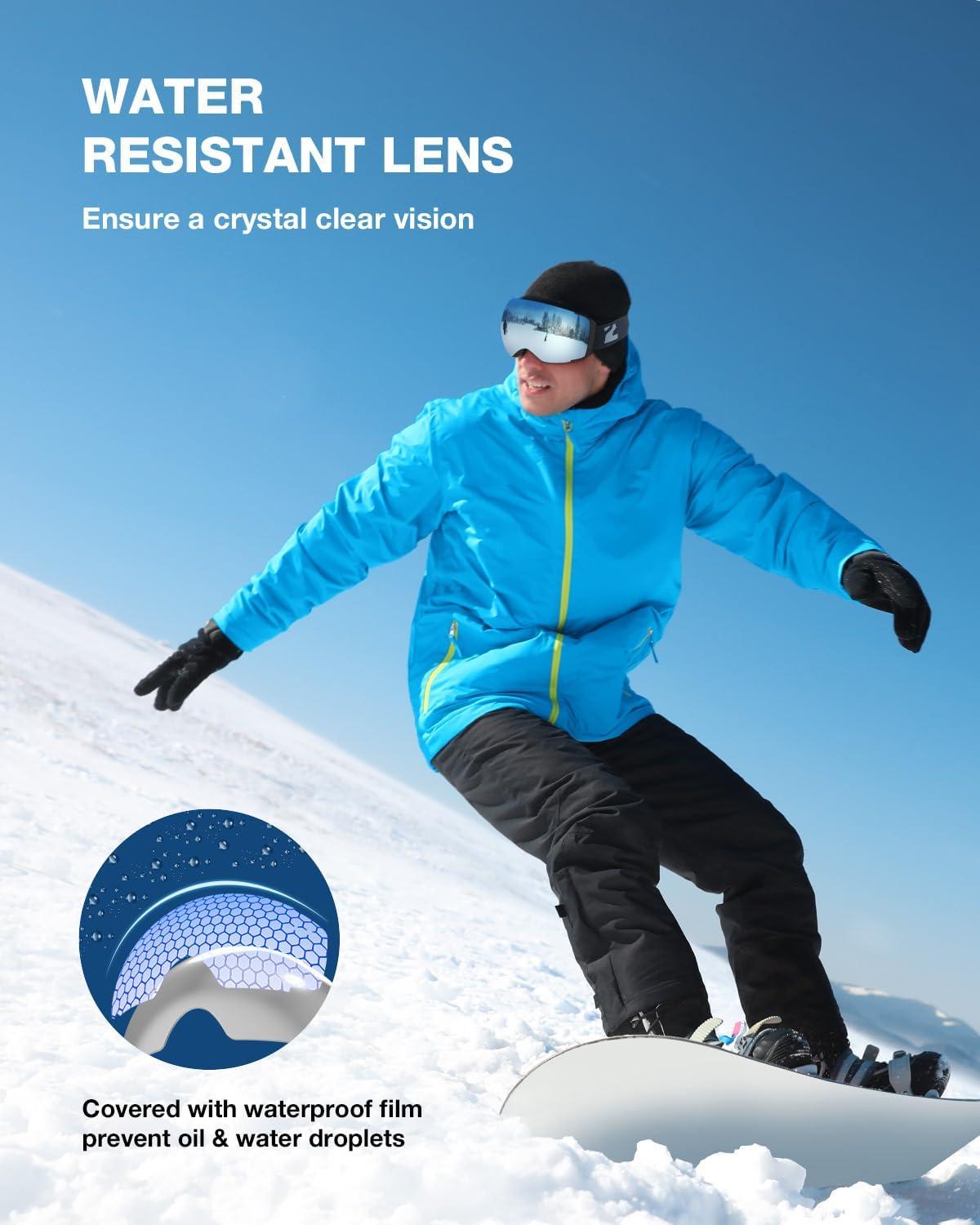 imageZIONOR X4 Ski Goggles Magnetic Lens Snowboard Goggles for Men Women Adult Snow Goggles Antifog UV ProtectionA3vlt 105 Black Frame Revo Silver Lens
