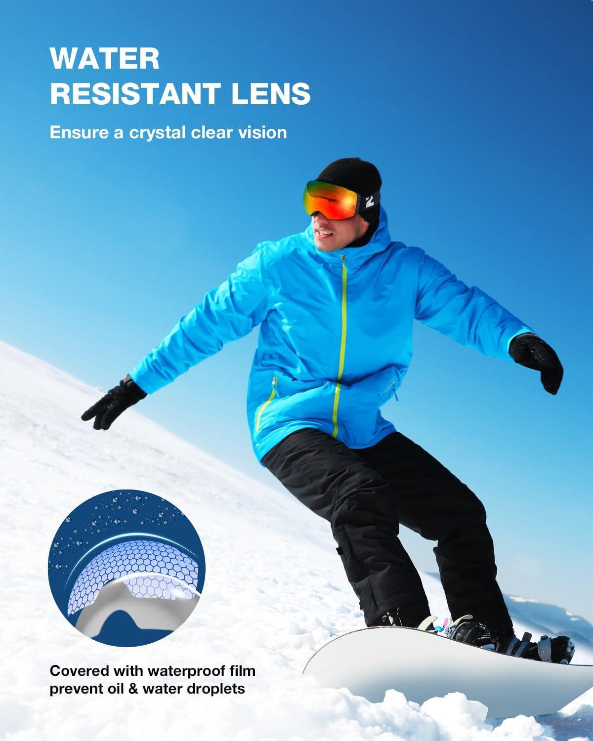 imageZIONOR X4 Ski Goggles Magnetic Lens Snowboard Goggles for Men Women Adult Snow Goggles Antifog UV ProtectionA4vlt 156 Black Frame Revo Red Lens