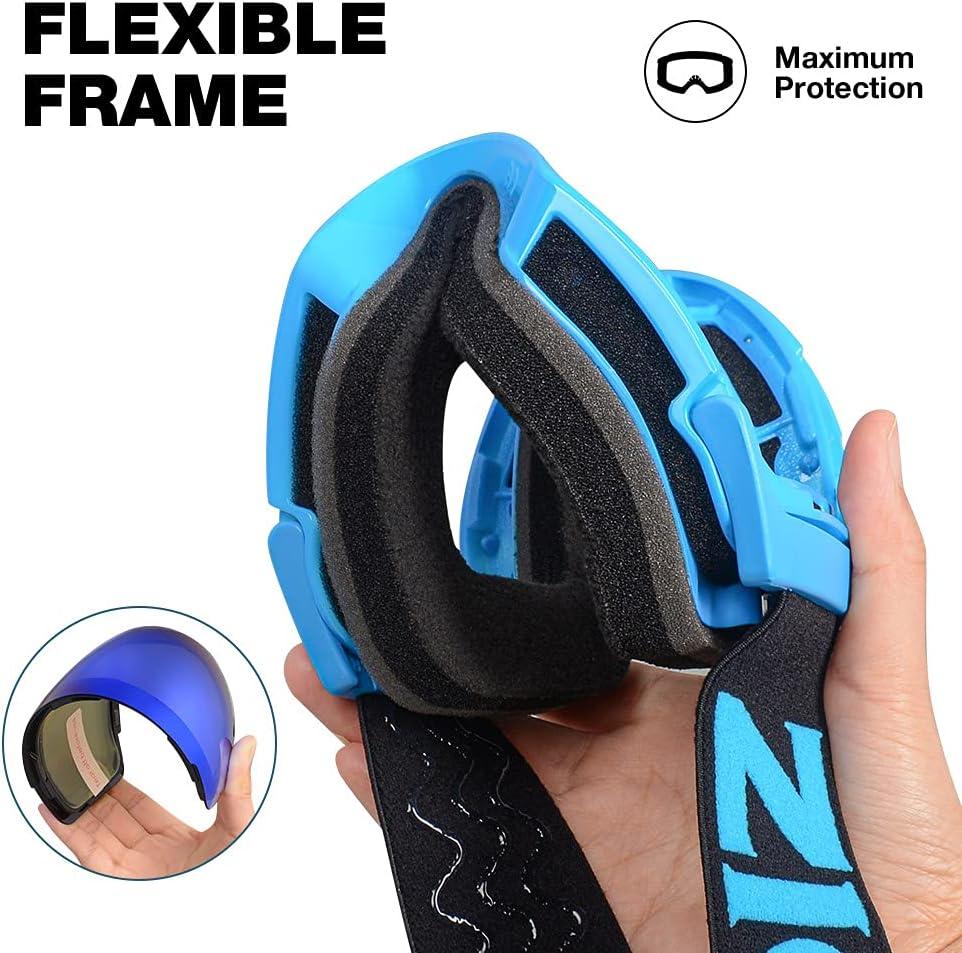 imageZIONOR X4 Ski Goggles Magnetic Lens Snowboard Goggles for Men Women Adult Snow Goggles Antifog UV ProtectionA5vlt 11 Light Blue Frame Revo Blue Lens