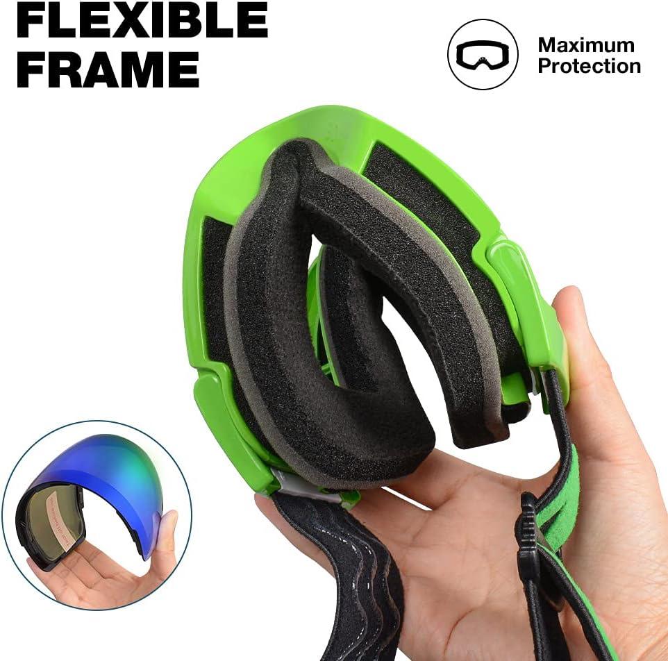 imageZIONOR X4 Ski Goggles Magnetic Lens Snowboard Goggles for Men Women Adult Snow Goggles Antifog UV ProtectionA7vlt 105 Green Frame Grey Revo Green Lens