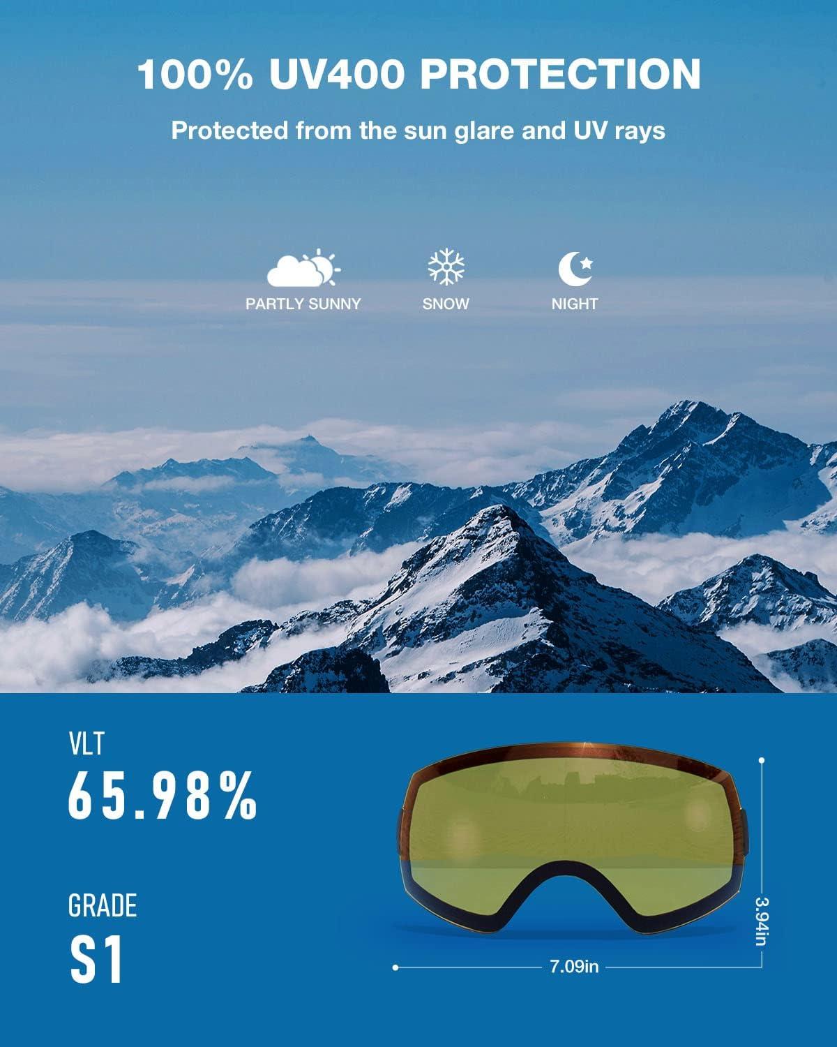 imageZIONOR X7 Ski Snowboard Snow Goggles for Men Women Antifog UV Protection Spherical Dual Lens Design