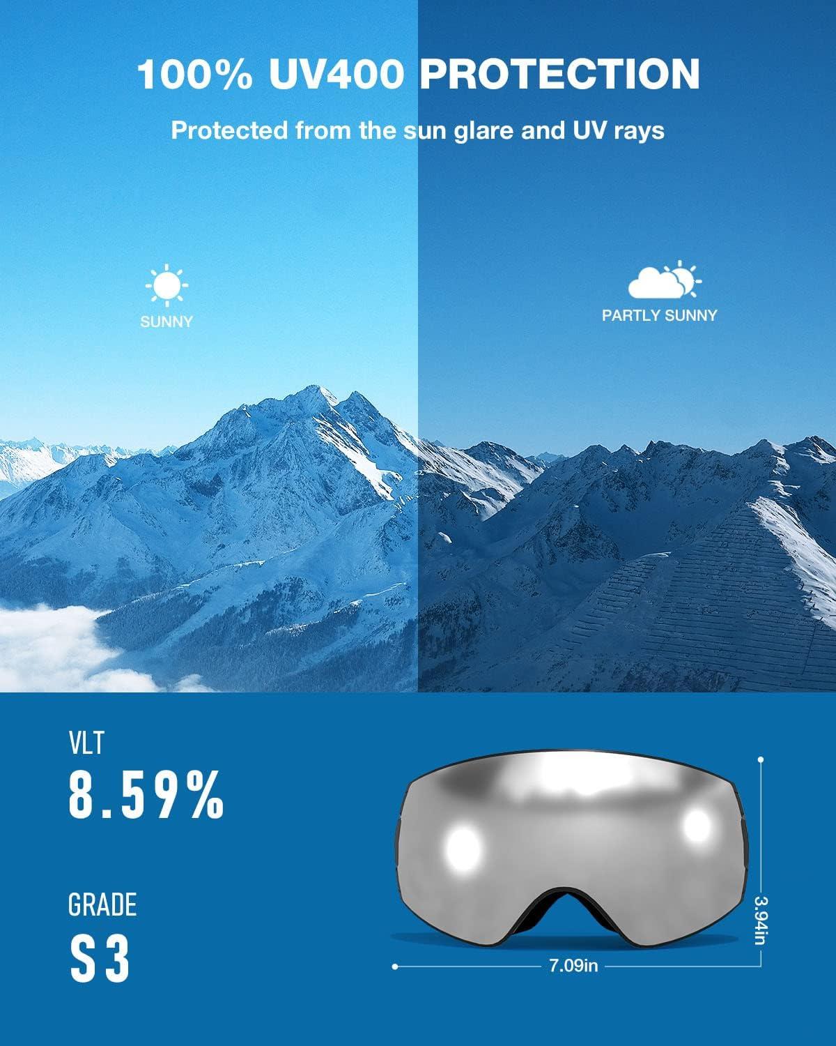 imageZIONOR X7 Ski Snowboard Snow Goggles for Men Women Antifog UV Protection Spherical Dual Lens Design