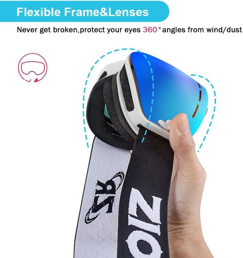 imageZIONOR XMINI Kids Ski Goggles Snowboard Snow Goggles for Boys Girls YouthA1white Frame Grey Revo Blue Lens Vlt 23