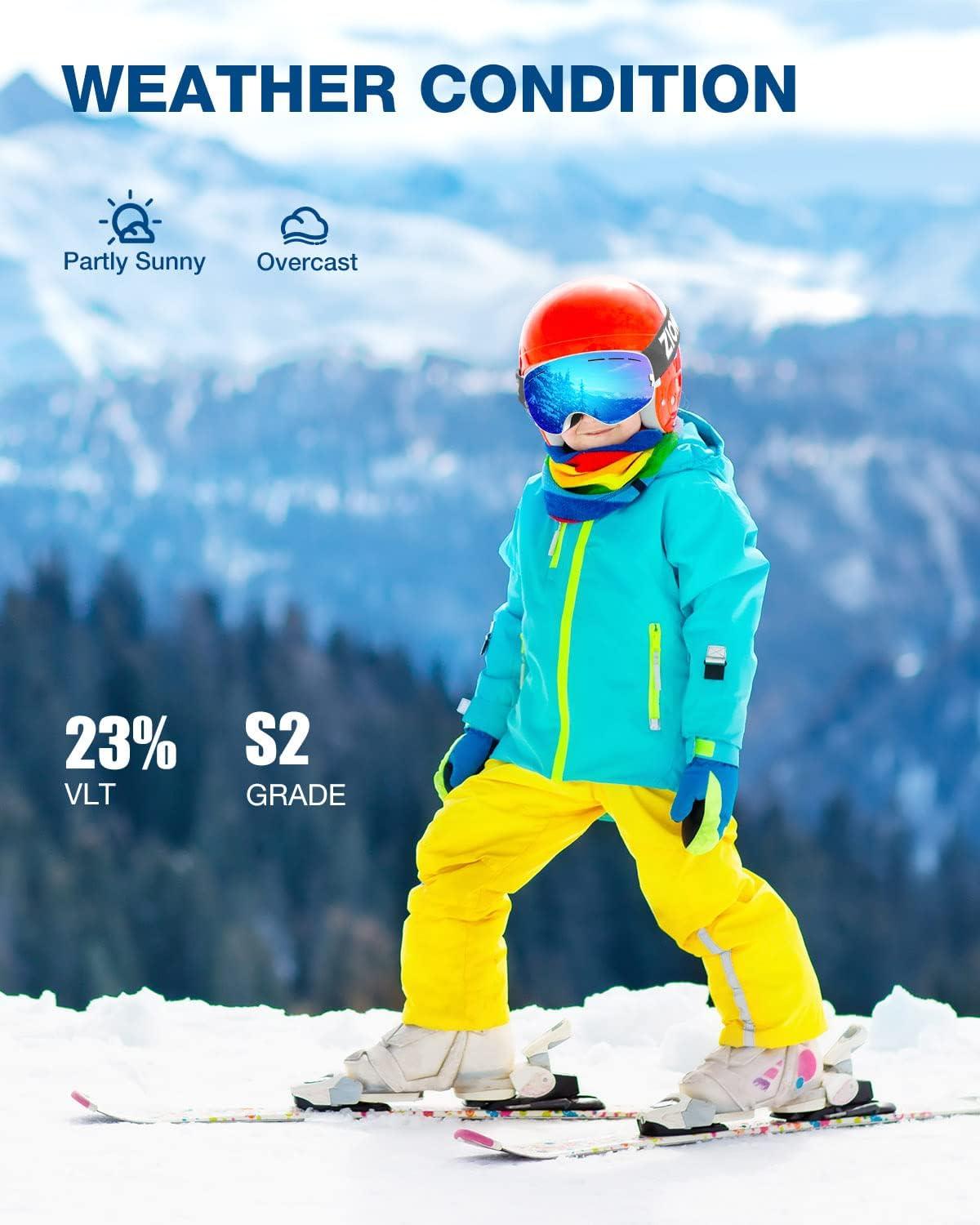 imageZIONOR XMINI Kids Ski Goggles Snowboard Snow Goggles for Boys Girls YouthA1white Frame Grey Revo Blue Lens Vlt 23