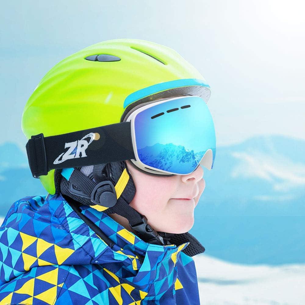 imageZIONOR XMINI Kids Ski Goggles Snowboard Snow Goggles for Boys Girls YouthA1white Frame Grey Revo Blue Lens Vlt 23