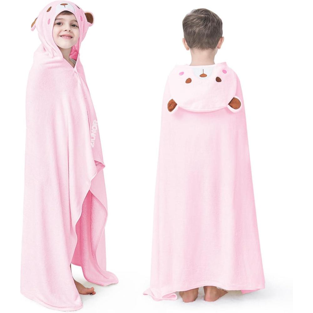 imageZIONOR Hooded Bath Towel for Kids 50L x 35W ExtraLarge Hooded Towels for Big Kids 610 Kids Beach Towels Made from Bamboo Rayon Suitable for Bath Pool BeachWhite Bear3pink Bear