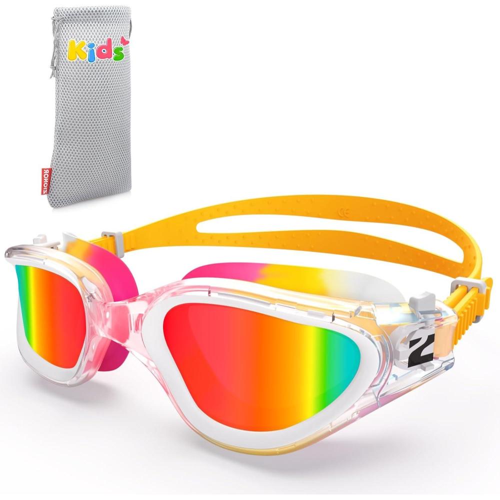 imageZIONOR Kids Swim Goggles G1MINI MIX Vibrant Colorblock Polarized No Leaking Anti Fog Kids Goggles314AallclearWhiteOrangered