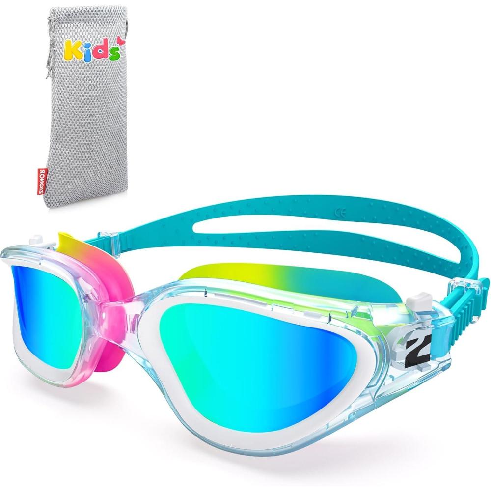 imageZIONOR Kids Swim Goggles G1MINI MIX Vibrant Colorblock Polarized No Leaking Anti Fog Kids Goggles314BblueGreengold