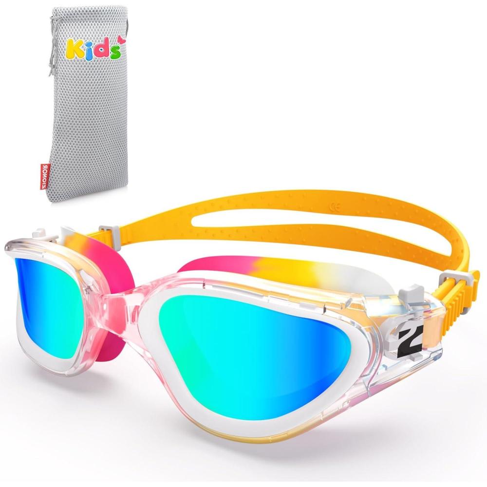 imageZIONOR Kids Swim Goggles G1MINI MIX Vibrant Colorblock Polarized No Leaking Anti Fog Kids Goggles314OallclearWhiteOrangegold
