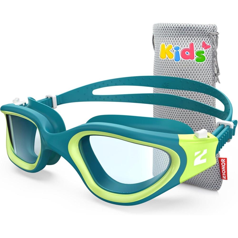 imageZIONOR Kids Swim Goggles G1MINI SE AntiFog Swimming Goggles for Kid Child 614A5 Clear Lens Greengreen
