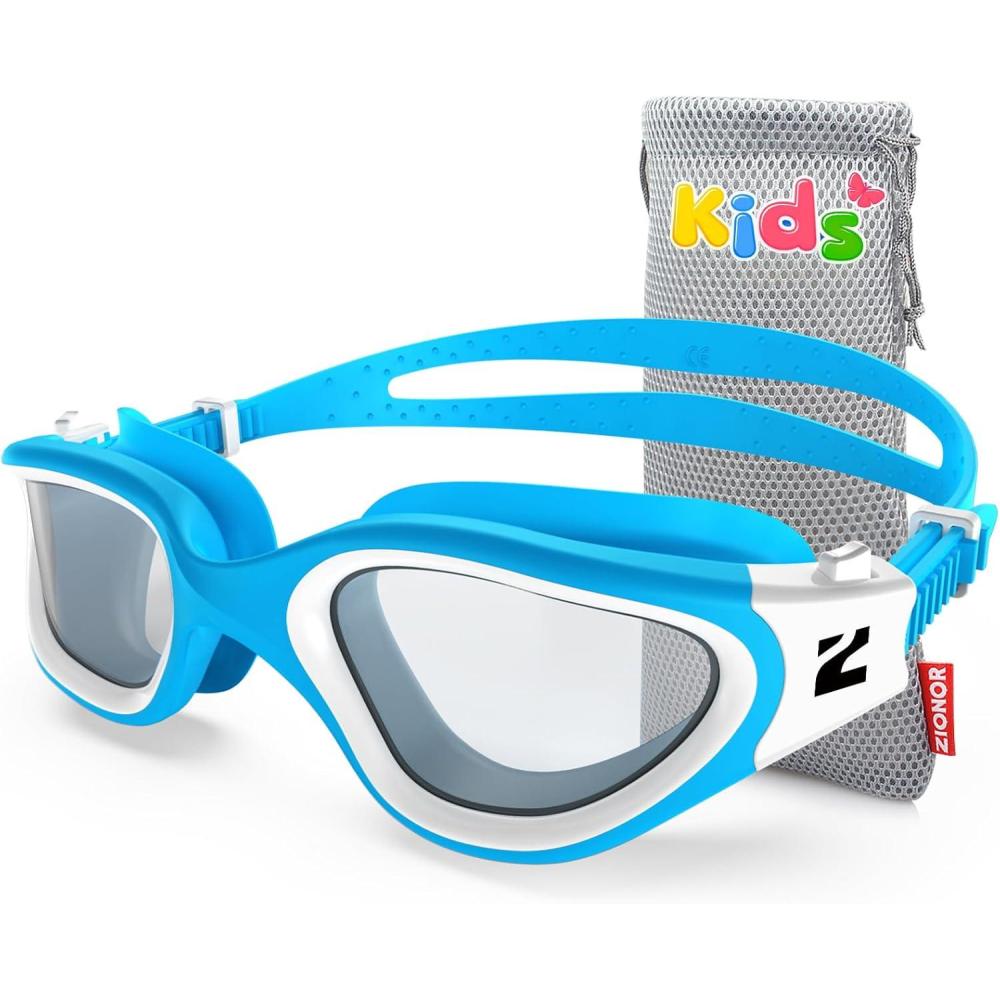 imageZIONOR Kids Swim Goggles G1MINI SE AntiFog Swimming Goggles for Kid Child 614A7 Clear Lens Bluewhite