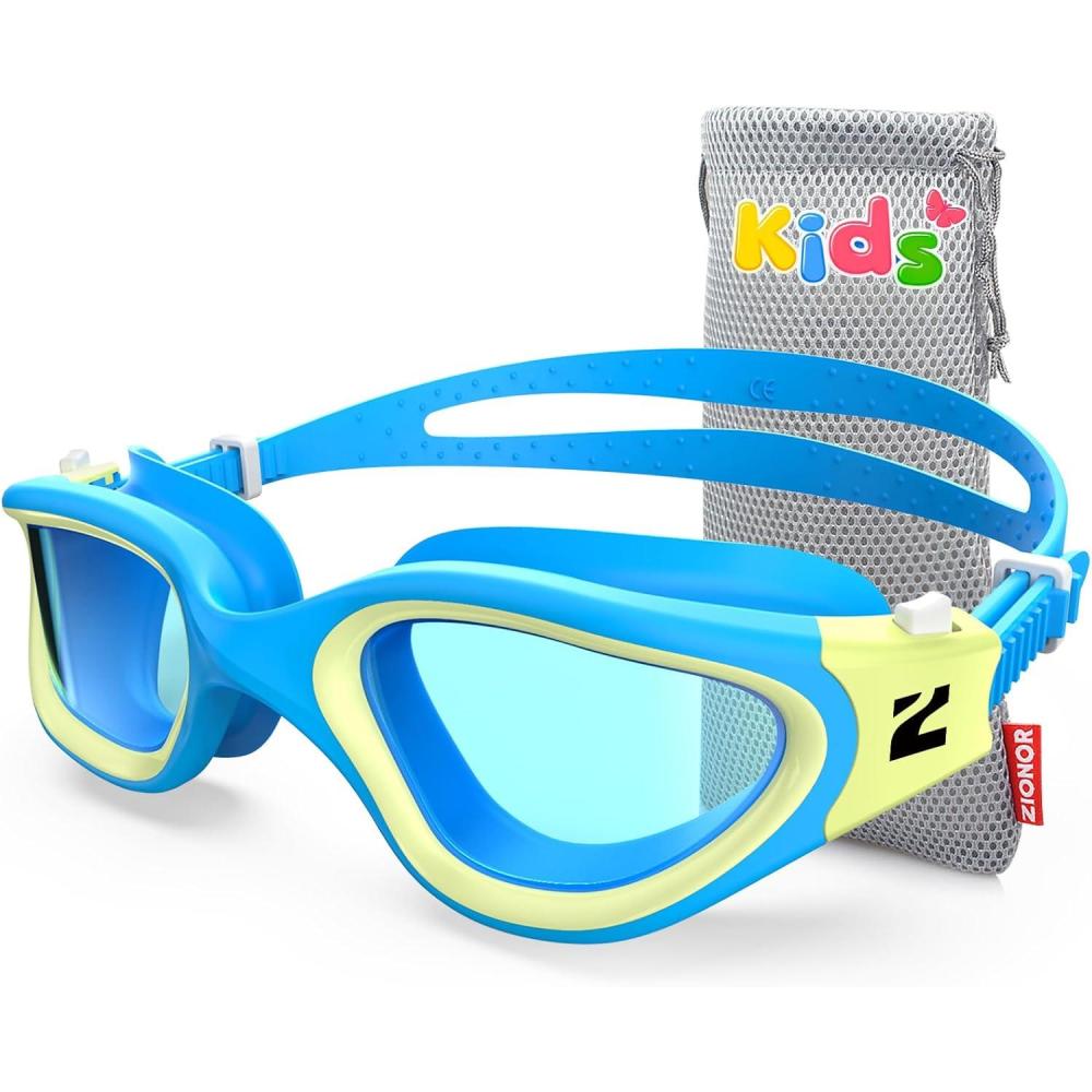 imageZIONOR Kids Swim Goggles G1MINI SE AntiFog Swimming Goggles for Kid Child 614A9 Clear Blue Lens Blueyellow