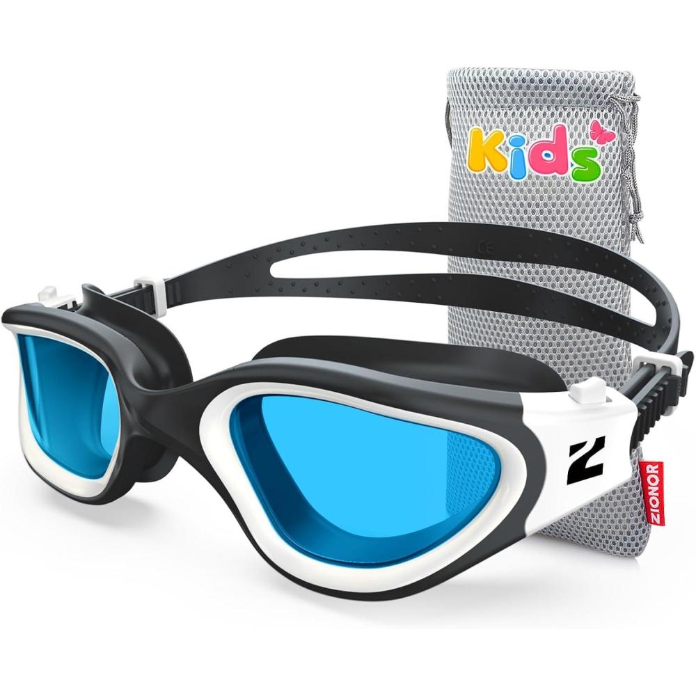 imageZIONOR Kids Swim Goggles G1MINI SE AntiFog Swimming Goggles for Kid Child 614B2 Clear Blue Lens Blackwhite