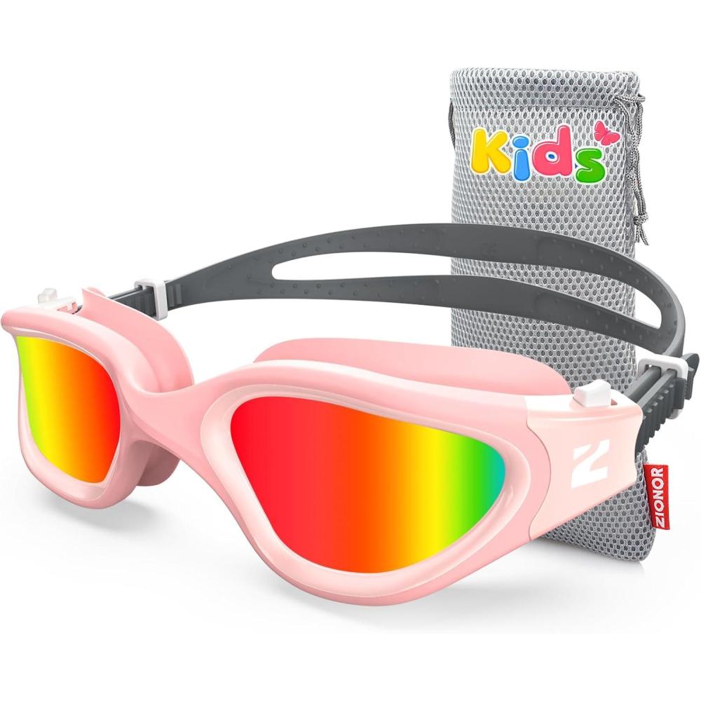 imageZIONOR Kids Swim Goggles G1MINI SE AntiFog Swimming Goggles for Kid Child 614B7 Red Lens Pink