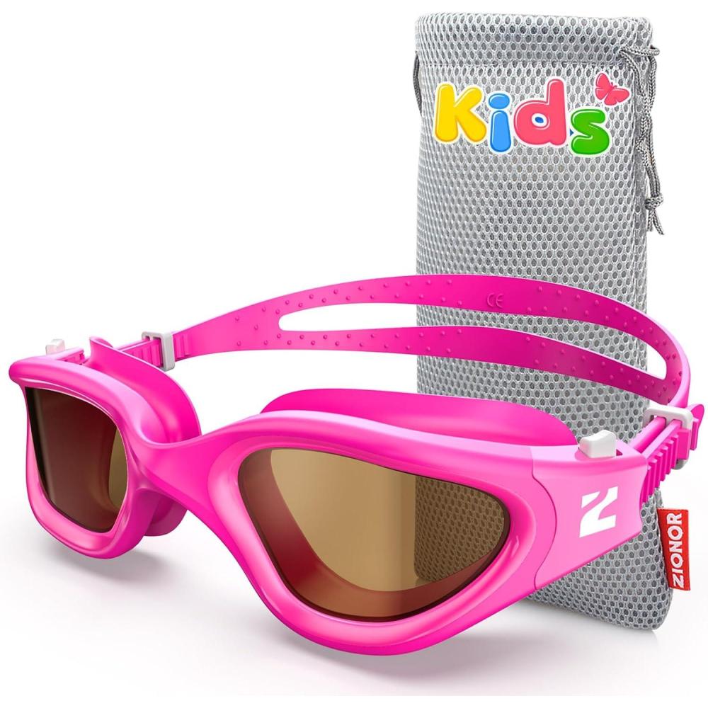 imageZIONOR Kids Swim Goggles G1MINI Ultra Photochromic Polarized Swimming Goggles Boys GirlsA0 Rose Polarized Photochromic Nonemetal Frame
