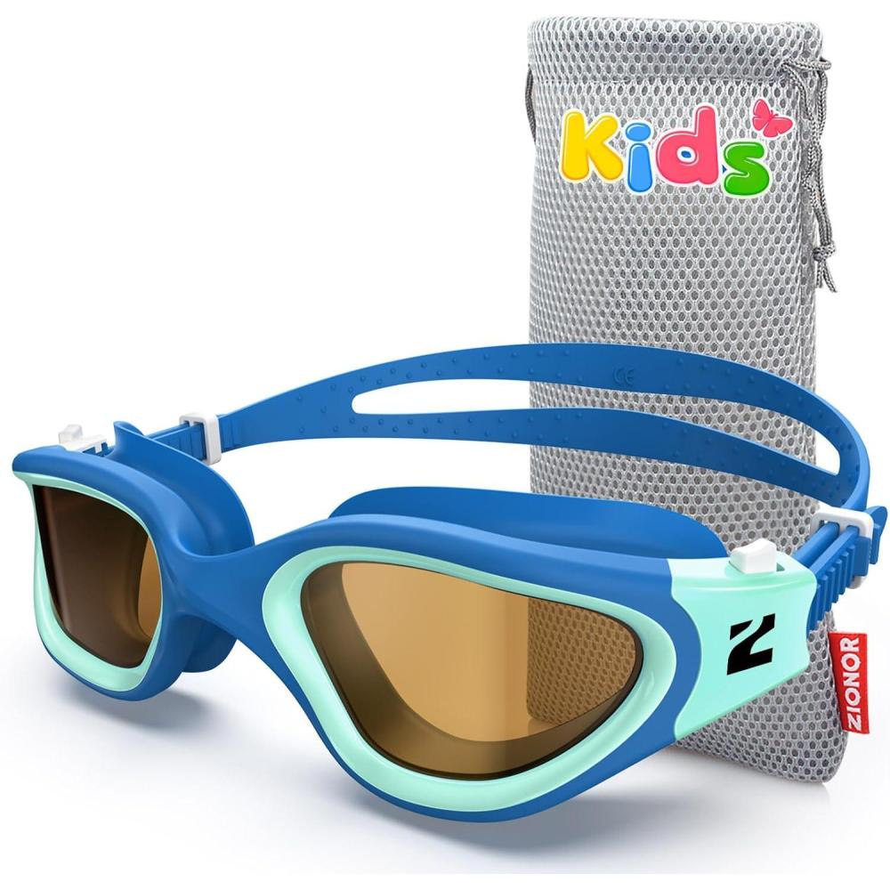 imageZIONOR Kids Swim Goggles G1MINI Ultra Photochromic Polarized Swimming Goggles Boys GirlsA3 Bluegreen polarized  Photochromic nonemetal Frame