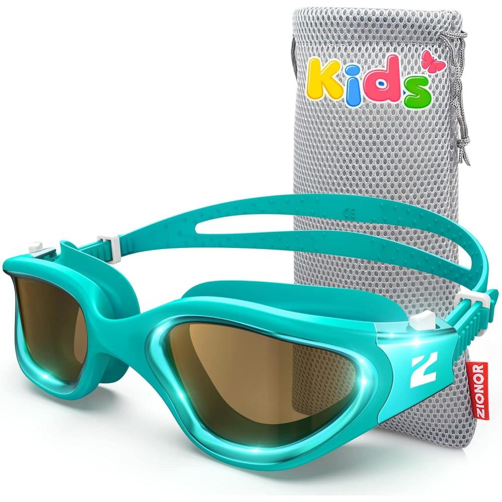 imageZIONOR Kids Swim Goggles G1MINI Ultra Photochromic Polarized Swimming Goggles Boys GirlsA5 Green  Polarized  Photochromic