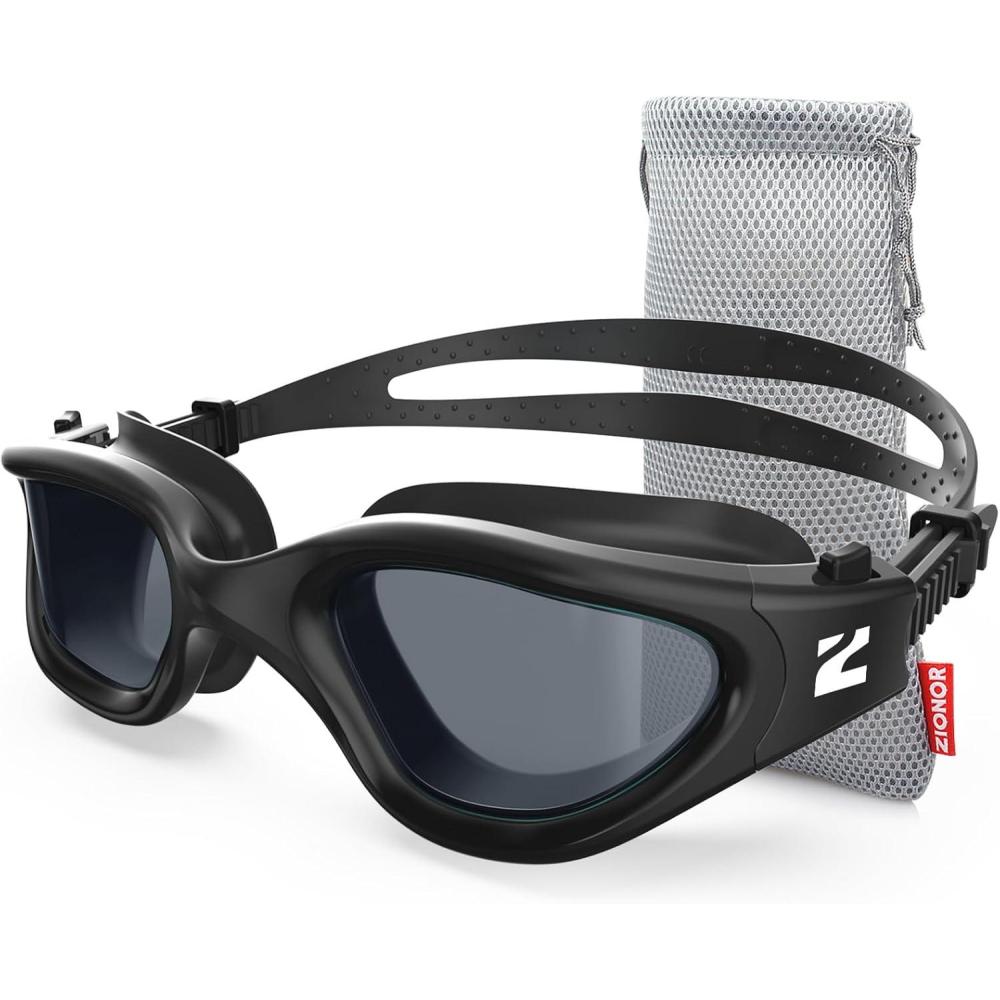 imageZIONOR Swim Goggles G1 SE Swimming Goggles AntiFog for Adult Men WomenA2smoke Lens Allblack Frame