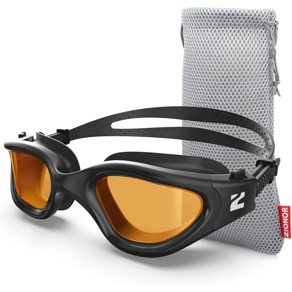 imageZIONOR Swim Goggles G1 SE Swimming Goggles AntiFog for Adult Men WomenB1amber Lens Black Frame