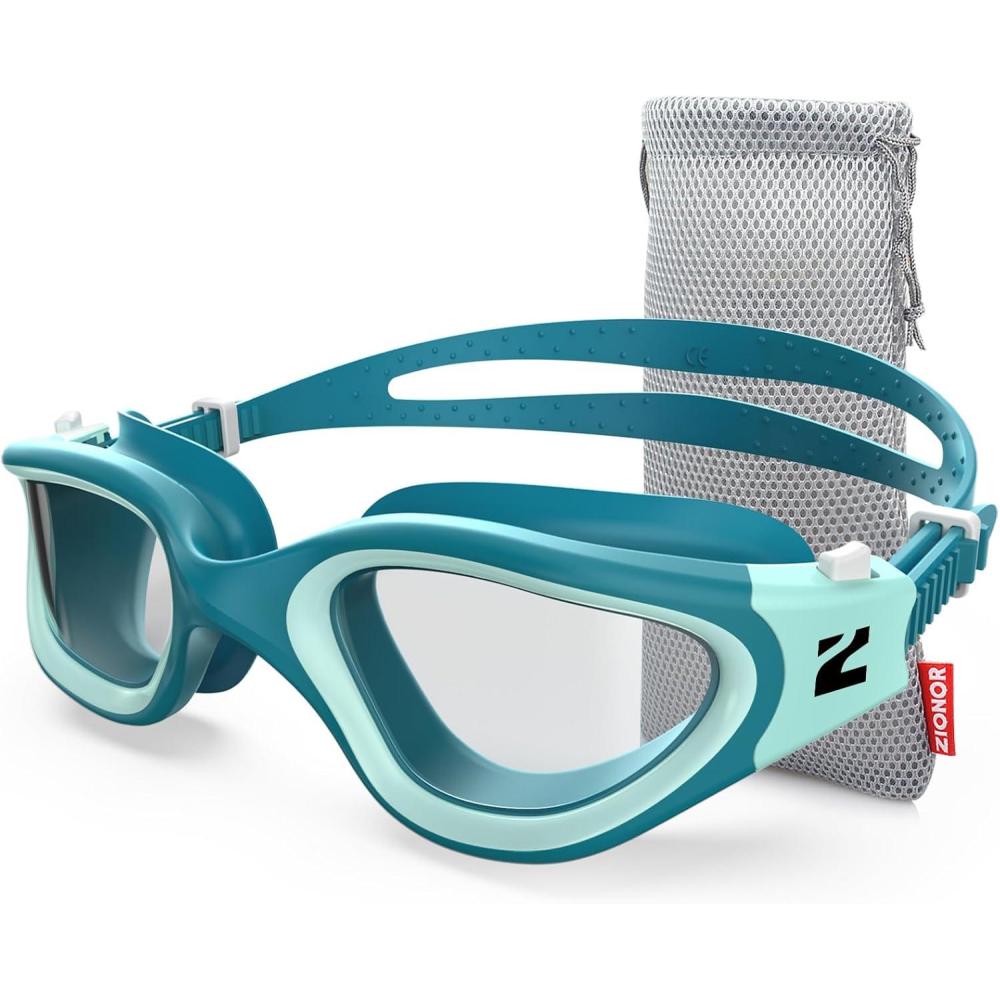 imageZIONOR Swim Goggles G1 SE Swimming Goggles AntiFog for Adult Men WomenB2clear Lens Green Frame
