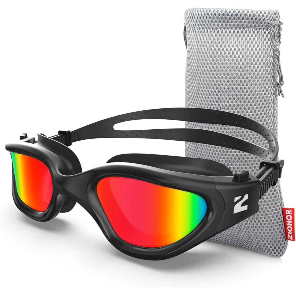 imageZIONOR Swim Goggles G1 SE Swimming Goggles AntiFog for Adult Men WomenB4red Lens Allblack Frame