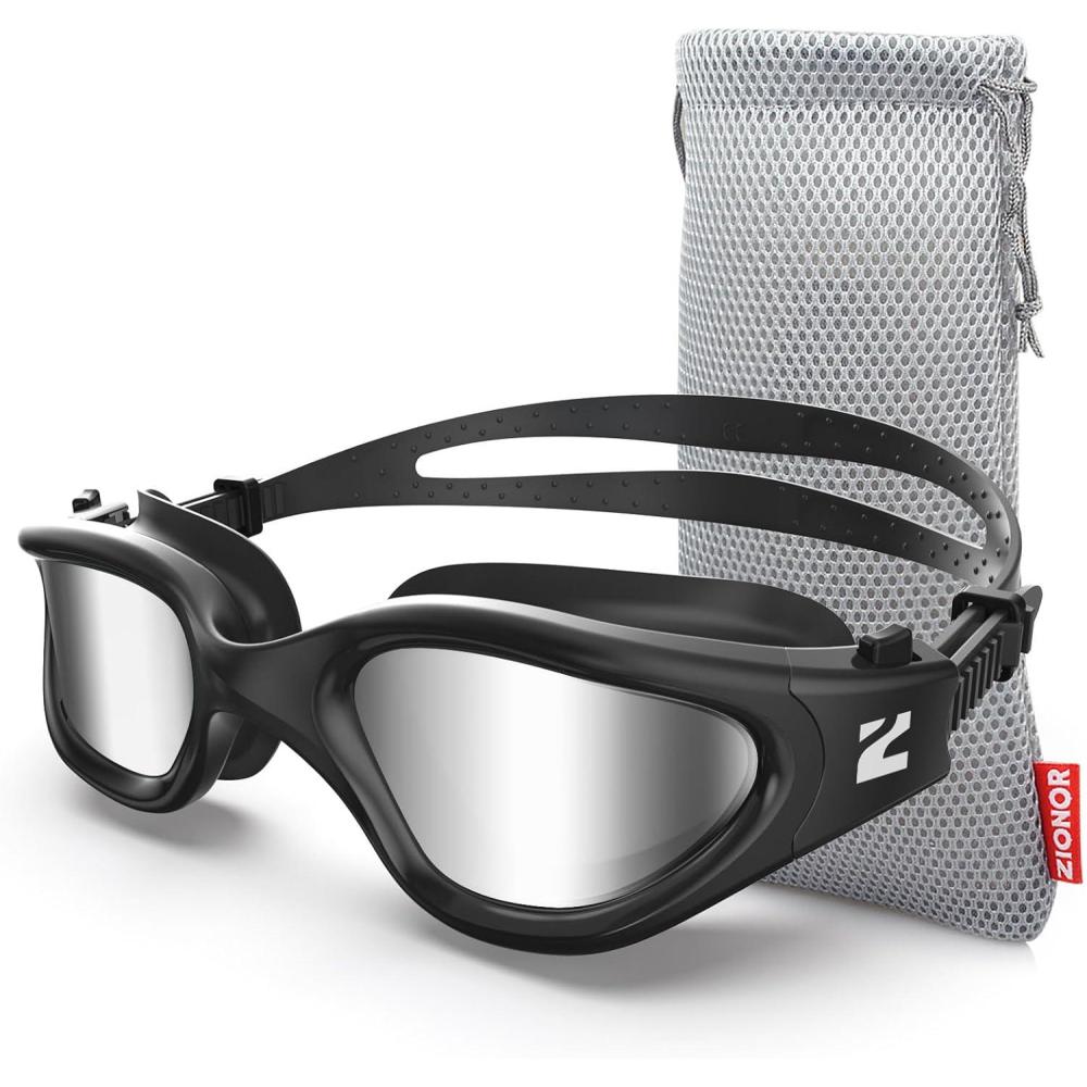 imageZIONOR Swim Goggles G1 SE Swimming Goggles AntiFog for Adult Men WomenB5silver Lens Allblack Frame