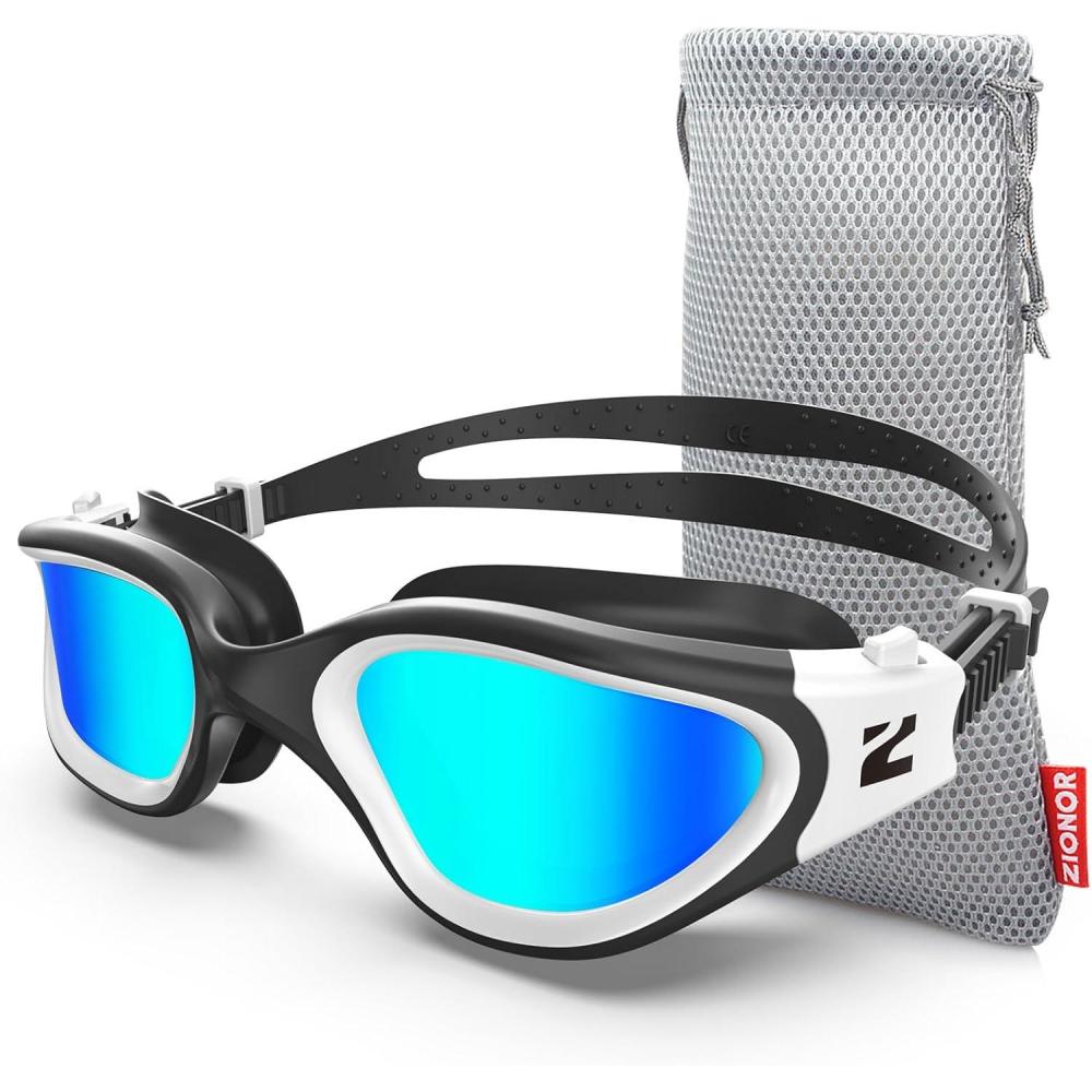 imageZIONOR Swim Goggles G1 SE Swimming Goggles AntiFog for Adult Men WomenB6gold Lens Black White Frame