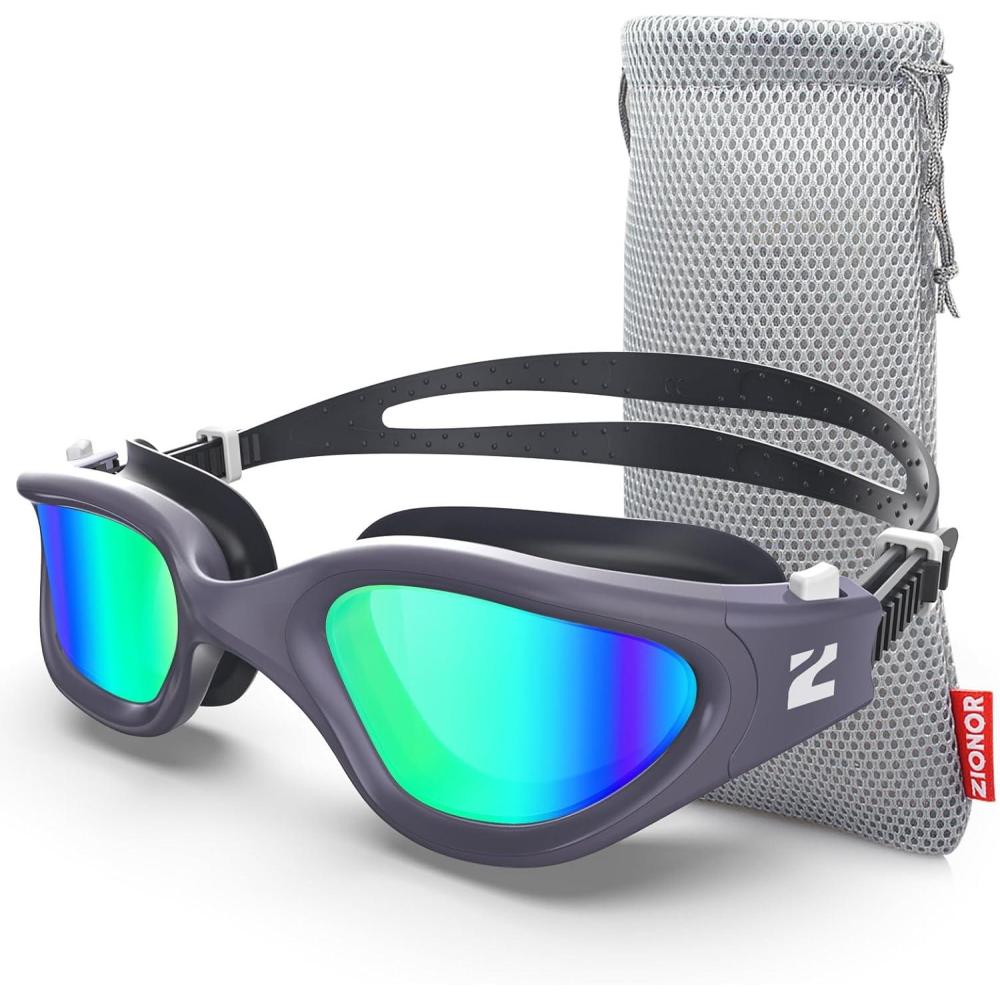 imageZIONOR Swim Goggles G1 SE Swimming Goggles AntiFog for Adult Men WomenB9gold Lens Darkblue Frame