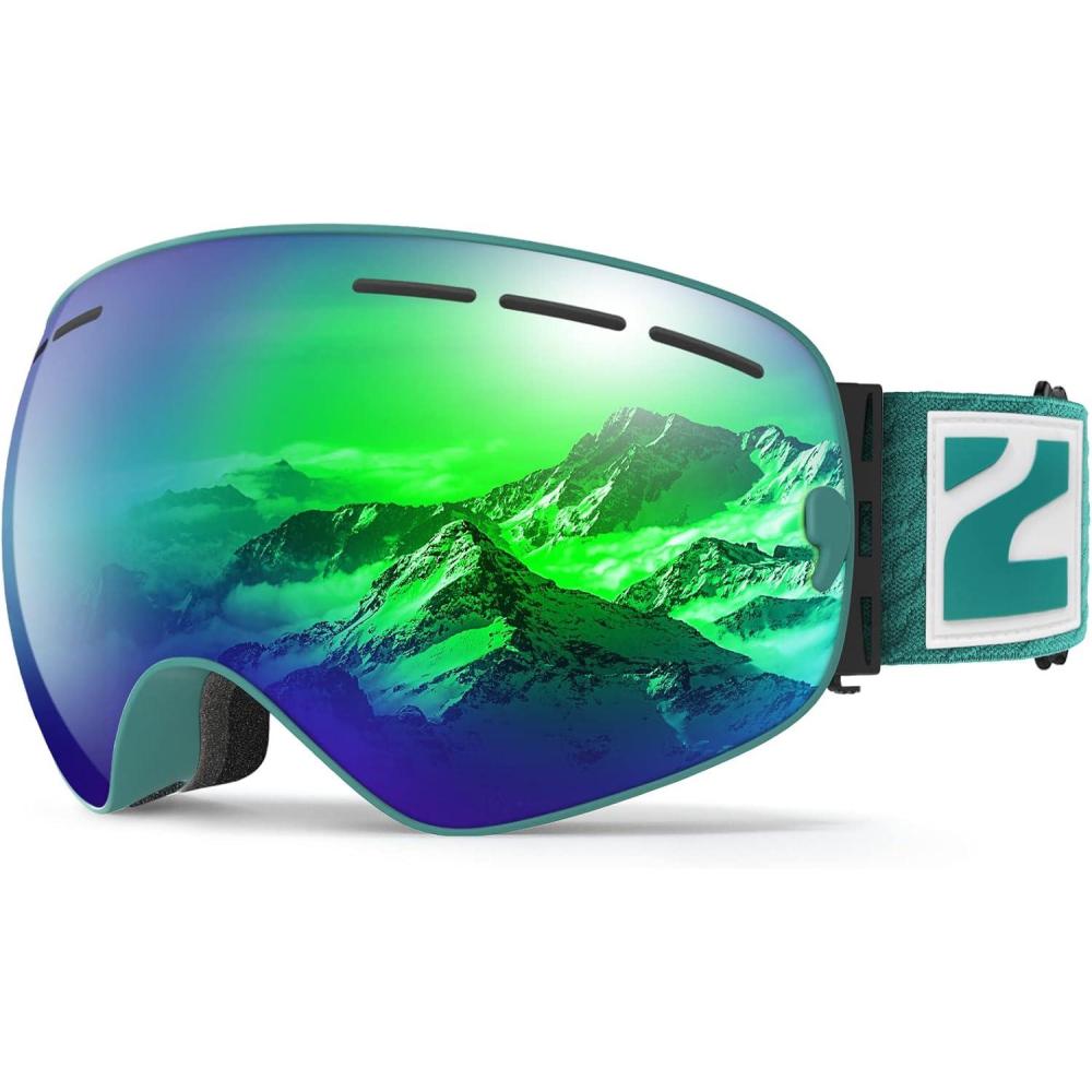 imageZIONOR X Ski Goggles  OTG Snowboard Goggles Detachable Lens for Men Women AdultA8vlt 14 Green Frame Green Lens
