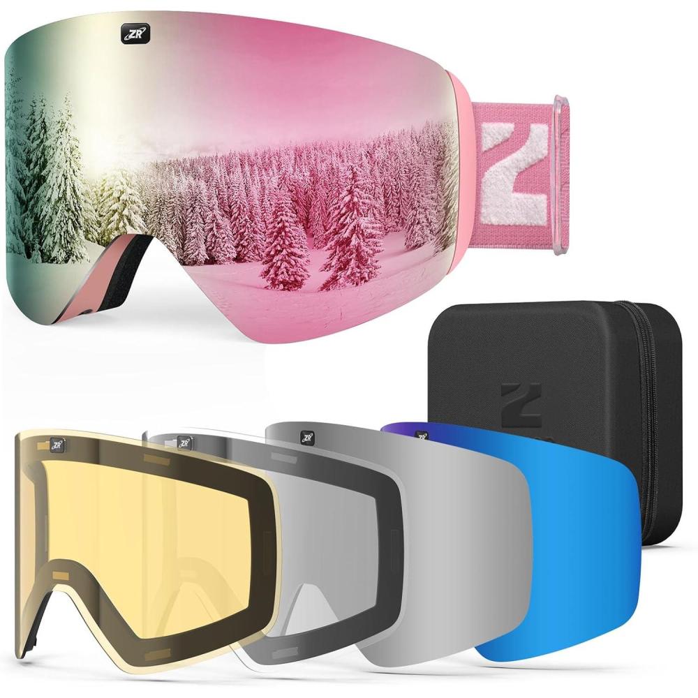 imageZIONOR X11 Ski Goggles with 4 Lens Magnetic Cylindrical Snow Snowboard Goggles with Case Anti Fog OTG for Men Women Adult