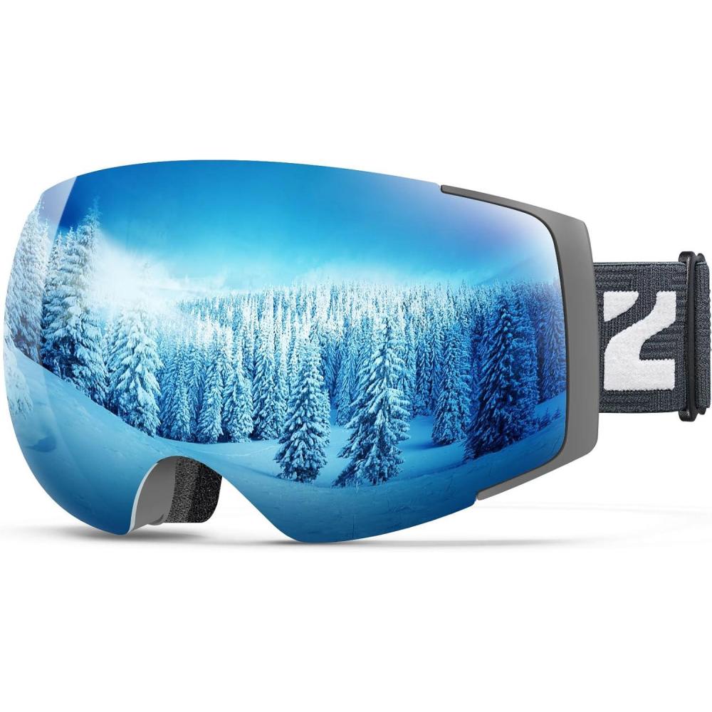 imageZIONOR X4 Ski Goggles Magnetic Lens Snowboard Goggles for Men Women Adult Snow Goggles Antifog UV ProtectionA8grey Frame Sapphire Lens