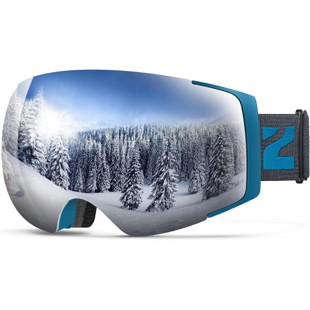 imageZIONOR X4 Ski Goggles Magnetic Lens Snowboard Goggles for Men Women Adult Snow Goggles Antifog UV ProtectionB1blue Frame Revo Silver Lens