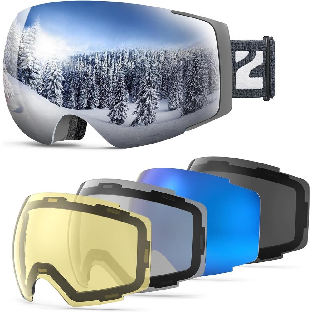 imageZIONOR X4 Ski Goggles Set 5 In 1 Snow Goggles for Men Women Adult Snowboard Goggles Antifog UV ProtectionPolarizedphotochromicbrightblacksilver