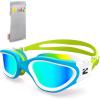 ZIONOR Kids Swim Goggles, G1MINI MIX Vibrant Colorblock Polarized No Leaking Anti Fog Kids Goggles(3-14)(L(blue/White/Green-gold))