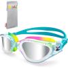 ZIONOR Kids Swim Goggles, G1MINI MIX Vibrant Colorblock Polarized No Leaking Anti Fog Kids Goggles(3-14)(P(allclear/Red/Orange-silvery ))